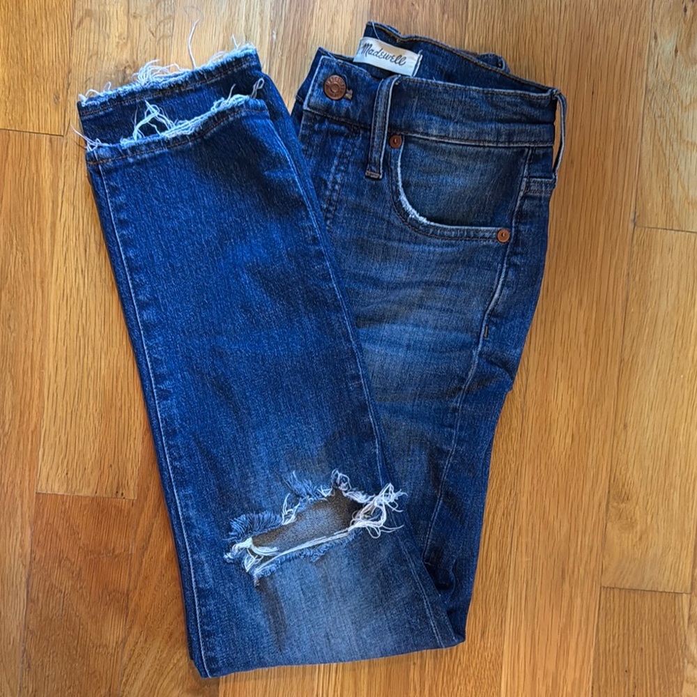 Madewell the perfect Vintage crop Jean Ripped Skinny Jeans high waist hole 25